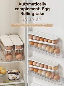 1pc Automatic Double-Layer Egg Rack, Hinge Sliding Design Holds 12-14 Eggs, Fresh Storage Organizer, Plastic, Refrigerator And Kitchen Storage Accessories, Egg Rack, Double-Layer Egg Storage, Refrigerator Egg Organizer, Sliding Egg Rack - Multicolor - View 4