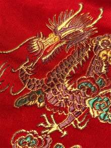 Luxury Red Chinese Dragon Phoenix Jacquard Brocade Fabric, Lustrous Satin Brocade With Dragon Phoenix & Cloud Jacquard, Soft, Drapable & Breathable, Great For Costumes, Quilting, Decor, And Crafts, 50cm/1yard/3yard/5yard - 1 - View 4