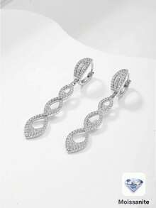 Besthing 1對 S925 純銀 1.24CT 莫桑石幾何不對稱螺旋耳環，時尚奢華女款珠寶，適合日常配戴與派對 - 銀色 - 查看 8