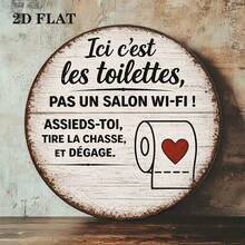 1/2pcs Round Vintage Bathroom Metal Tin Sign, French Humorous Quote "Ici Cest Les Toilettes", Toilet/Bathroom/WC Wall Decor Art, Rustic Vintage Home Wall Sticker Gift - 1 Set - View 1