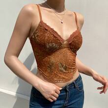 Mesh Bustier Top With A Unique And Fashionable Print For A Stylish Look. - Flower - View 3