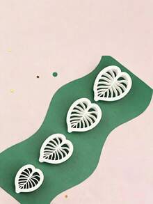 1/4pcs Monstera Heart-Shaped Leaf Polymer Clay Cutter (30-45mm) - Bohemian Style Handmade Tool, Suitable For DIY Earrings, Jewelry Pendants And Handmade Accessories - White - View 2