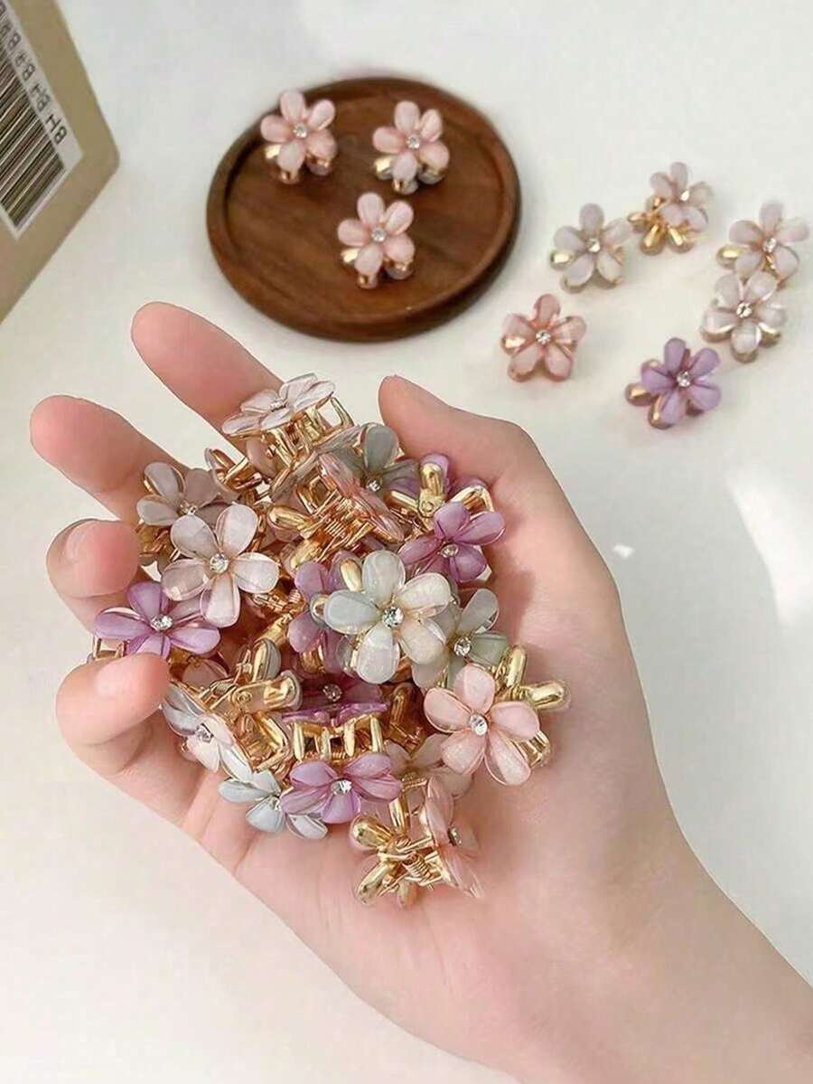 迷你閃亮彩色甜美花朵髮夾套組,4/12/20入,公主風女用髮夾,可愛日常佩戴、派對節慶造型,女孩禮物 - A-混色 - 查看 1