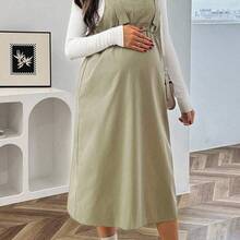 Vestido de peto casual de unicolor para maternidad con bolsillos - Negro01 - Ver 6