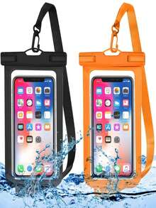 防水手機防水袋 IPX8 手機保護套，相容 iPhone 15 14 13 Pro Max Plus、Galaxy S22 S23，最高 7 吋，海灘郵輪必備防水袋，2 入（黑色 + 橘色） - 防水袋 - 查看 13