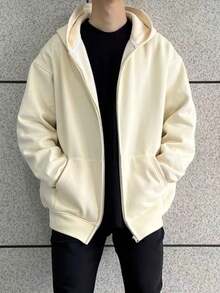 Solid Color Cotton Hooded Sweatshirt Jacket For Autumn And Winter, Zippered Cardigan, Versatile Sports Top. - Apricot - View 1