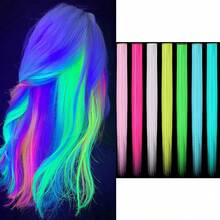 Glow In Dark Clip In Hair Extensions - 22inch Colorful Synthetic Rainbow Glow In The Dark Hair Accessories For Women, Halloween - Multicolor - View 3