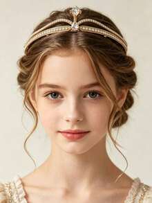 Girls Crown Hair Accessory Rhinestone Metal Tiara Girls Performance Dress Matching Headpiece Princess Dress Crown - Gold - View 2