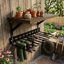 Wall Mounted Boot Rack And Garden Tool Organizer Heavy Duty Steel Storage Racks With Curved Hooks Multi Functional Utility Shelf Display For Garage Backyard Black Two Pack - 2 Pcs - View 5