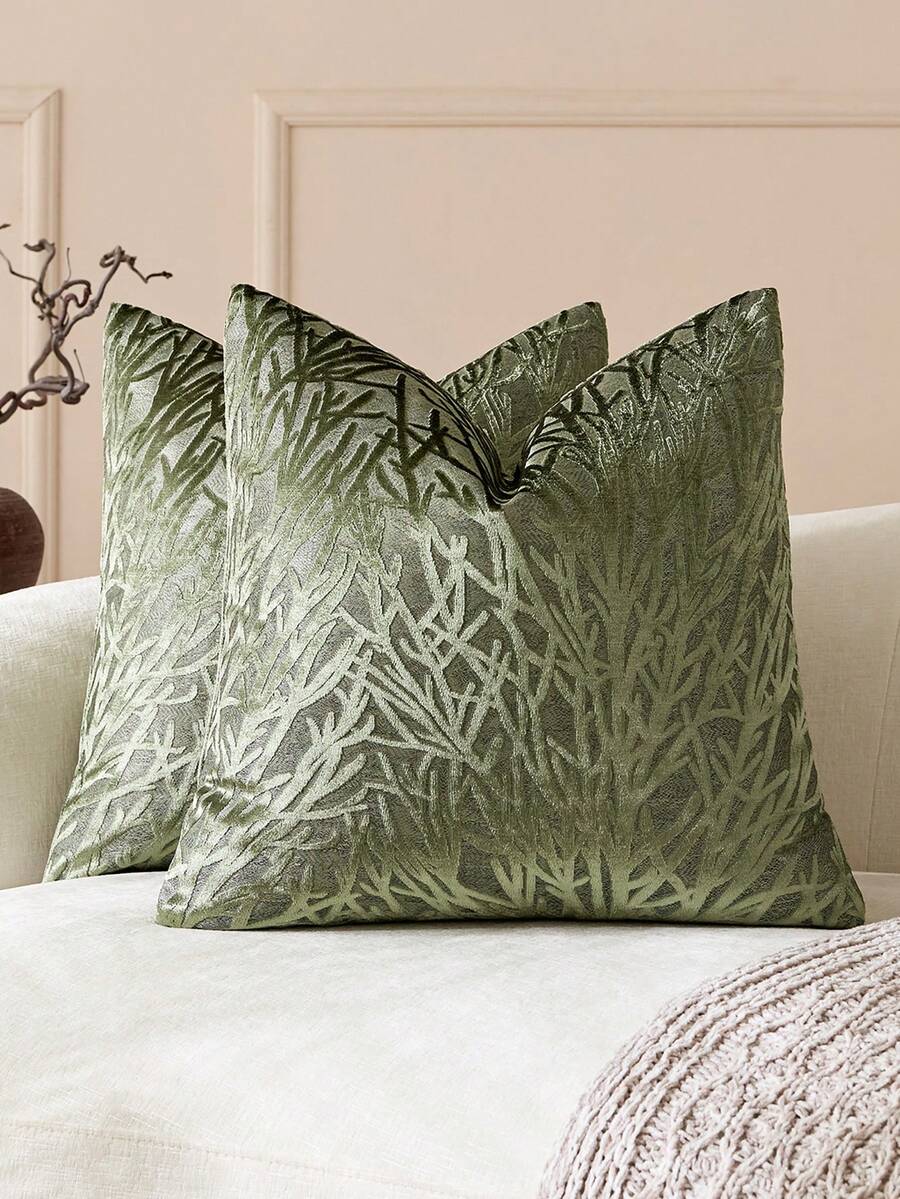 1 buah/2 buah Sarung Bantal Dekoratif Beludru Motif Karang Hijau Zaitun, Sarung Bantal Mewah Bertekstur dengan Desain Tanaman untuk Hotel, Kafe, Dekorasi Rumah, Ruang Tamu, Sofa, Tempat Tidur, Pesta, Hadiah, Cocok untuk Musim Semi, Musim Panas, Musim Gugur, Musim Dingin - Olive Green - View 1