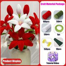 362 Kit Bunga Lili Merah Muda / Biru / Merah / Ungu dengan Batang Chenille, Batang Bunga & Pita untuk Hadiah Pernikahan & Hari Ibu, Set Pembuatan Pembersih Pipa Bunga Lili - bunga bakung - View 23