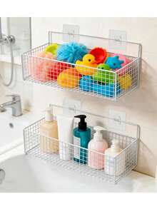 2 Sets Bathtub Toy Storage Racks And Organizers, 2 Packs Metal Wire Mesh Bathtub Toy Storage Containers, Large Capacity Rust-Proof Hanging Baskets Designed For Bathtub, Shower, Bathroom, Toilet, Kitchen - Black - Multicolor - View 6
