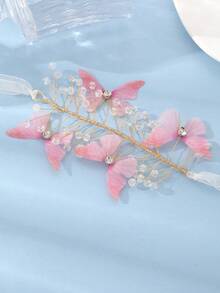 1pc/5pcs Vintage Elegant Pink Tulle Butterfly Wrist Corsage Bridal Wedding Accessory - Multicolor - View 5