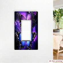 1pc Purple Blue Butterfly Wall Plate Cover 2D Flat Printed Switch Panel Cover Tool-Free Installation Universal For Single/Double Rocker Switches Bedroom Outlet Decorative Cover - A - View 5