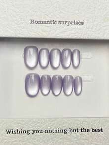 10片手工橢圓形美甲貼片 DIY 穿戴甲，壓克力短款淡紫色漸層貓眼美甲，極簡夏季 DIY 假指甲，適合女性與女孩，適用派對、日常、約會、職場、度假穿搭，可作為禮物，美甲用品 - 淡紫色 - 查看 2