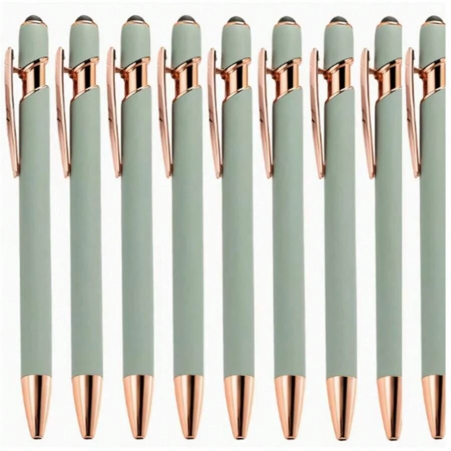 12pcs Luxury Metal Ballpoint Pen Set, Includes 2 Pens + 10 Refills, Gold And Green Elegant Retractable Ballpoint Pens With Stylus Tip - Smooth Writing, Non-Slip Grip, Compatible With All Devices - Perfect For Daily Use, Ideal Gift For Teachers, Graduates And Office Staff - Sets - View 1