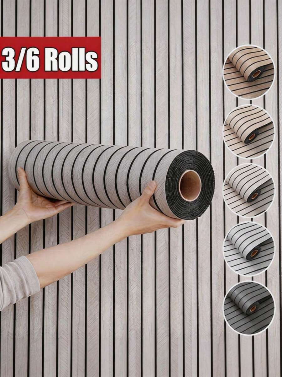 Meoky 3/6捲 300*40cm/118*15.7in 3D溝槽紋格柵3D牆板自黏壁紙，視覺增加天花板高度，自黏防水防潮可拆卸無縫耐污易清潔，適用於電視背景牆、沙發背景、床頭牆、走廊、入口、店面、工作室、大廳、浴室、客廳及翻新