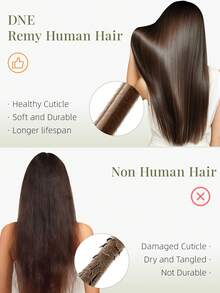 DNE HAIR 4件裝直髮夾式真人髮接片，8個夾片雙層編織隱形設計，4#中色髮，12-18英吋，耐用防脫髮，柔軟厚實質感，適合全頭佩戴，日常穿搭、節日Cosplay與季節搭配 - S4 - 查看 9