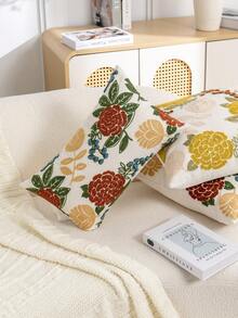 1個現代簡約橘色花卉刺繡抱枕套，春夏花卉刺繡裝飾枕套，適合室內裝飾，四季通用，不含枕芯 - 橘色 - 查看 8