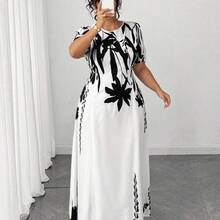 YijiaNvz  Vestido midi de línea A con cintura ceñida, elegante y favorecedora para mujer talla grande, ideal para uso diario y para ir al trabajo - rojo y blanco - Ver 9