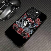 **Funda para móvil con diseño de calavera punk y rosa, compatible con Samsung, Apple, VIVO, OPPO, , Transsion, ,  y Honor. Fabricada en TPU, ofrece protección contra golpes y caídas. Un regalo ideal para amigos y familiares.** - Negro - Ver 1