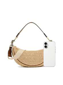 Holiday Style Shoulder Underarm Bag, Adjustable Strap, Lightweight Versatile Crescent-Shaped Woven Bag, Suitable For Shopping, Dating And Vacation - Beige - View 5