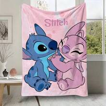 Manta de franela Disney Lilo & Stitch "Stitch & Angel Love", manta de felpa suave y acogedora con fondo de acuarela rosa, adecuada para sofá, cama, sala de estar, dormitorio, oficina, viajes, todas las estaciones - color 1 - Ver 6