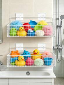 2 Sets Bathtub Toy Storage Racks And Organizers, 2 Packs Metal Wire Mesh Bathtub Toy Storage Containers, Large Capacity Rust-Proof Hanging Baskets Designed For Bathtub, Shower, Bathroom, Toilet, Kitchen - Black - Multicolor - View 9
