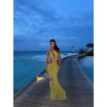 Vestido Halter Abalorios Vacacional Nuevo - amarillo ganso - Ver 9