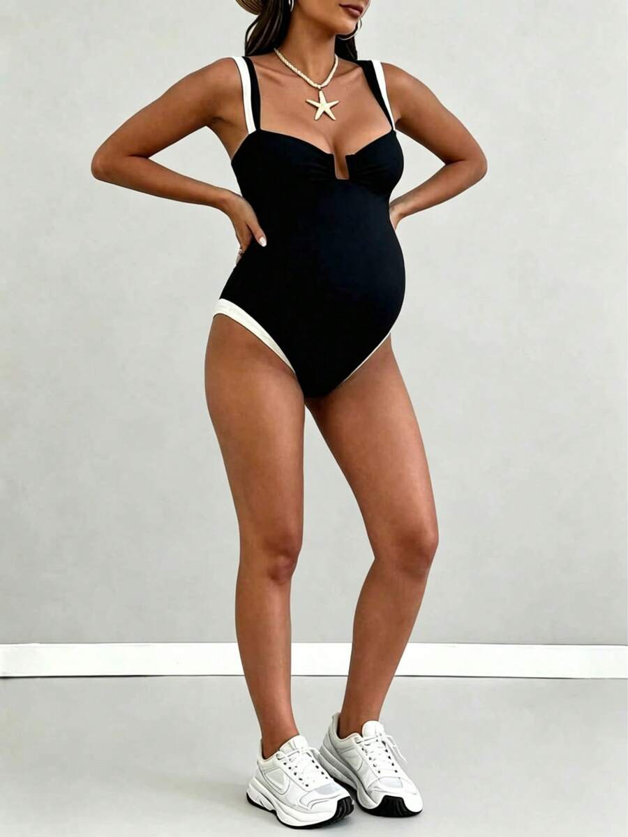 Maternity Ruched Backless High Elasticity Strappy Camisole - Black - View 1