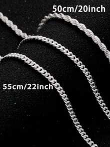 Hip-Hop Style 2-Piece Layered Silver-Plated Chain Necklace, Includes Vintage Silver Cable Rope Chain And Cuban Link Chain Combination Necklace, Suitable For Men's Daily Wear, Hip-Hop Street Style Fashion Jewelry - Hip Hop Layered Necklaces - View 7