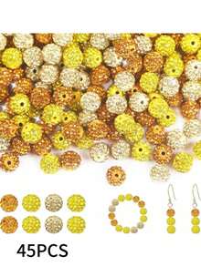 45顆 10mm 彩色閃亮圓形 Shamballa 迪斯可珠，亮片黏土水鑽，水鑽，項鍊、手鍊、耳環，珠寶製作材料，派對裝飾，情人節 - 45pcs - 查看 6