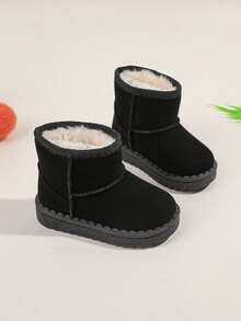 1 Pair Girls' Solid Color Thermal Lined Warm Snow Boots, Simple Design, Fuzzy Interior, Soft & Warm, Comfortable & Fashionable, Suitable For Daily Wear And Outdoor Sports - Black - View 3