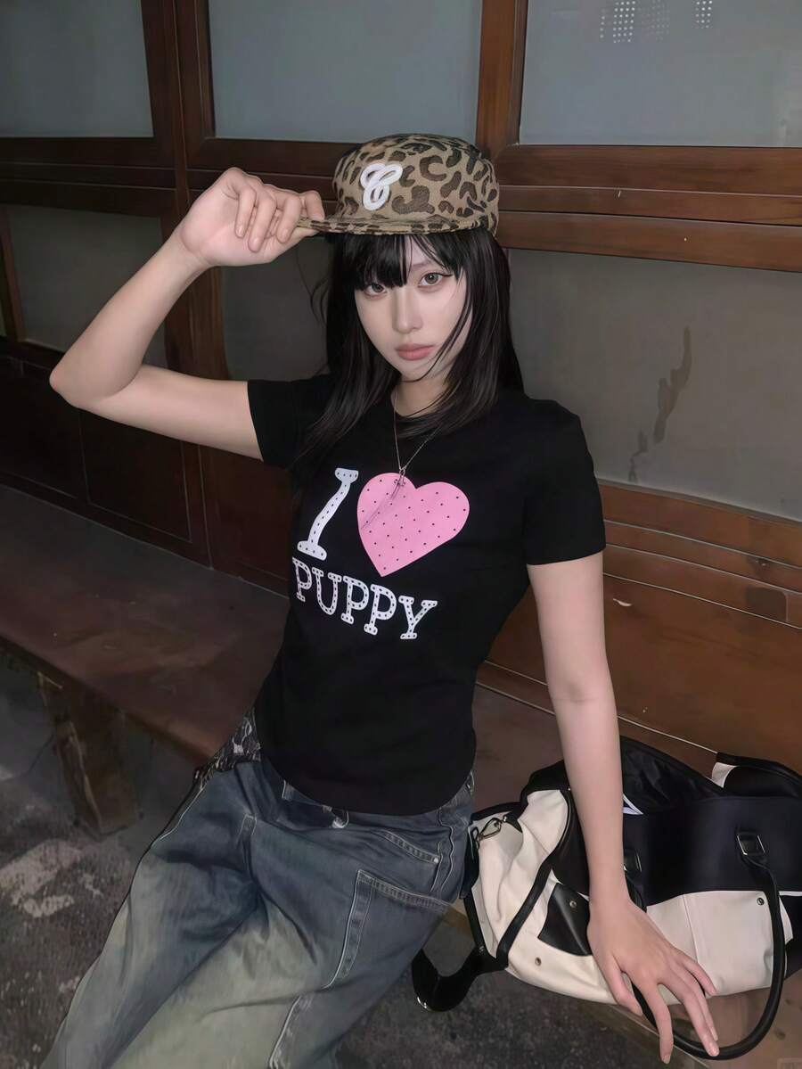 200g 100% Cotton T-Shirt, 2026 Summer Fashion Printed Short-Sleeve T-Shirt, Couple Style, Innerwear, Outerwear, Office Casual Round Neck Short-Sleeve Top - Black - View 1