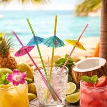 24 Canudos Guarda-chuva P/ Drinks Bebidas Coquetéis - Multicolorido - Visão 1