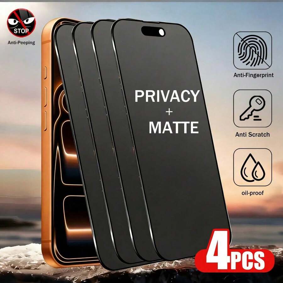 XINHONGYU 4片裝霧面隱私螢幕保護貼陶瓷軟膜,適用於 17 Pro Max、17 Air、15、14、13、12、11 Pro Max,全螢幕保護膜,適用於 16 Pro Max、15 Pro Max,隱私防窺防指紋防汗耐磨,觸感滑順無氣泡邊緣,霧面手機膜,非熱矽酸鹽玻璃 - 4pcs - 查看 1