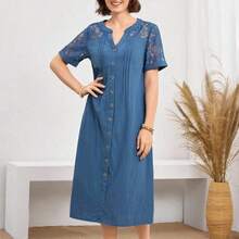 dagjydgfyja  Vestido casual diario de encaje y parches para mujer, primavera y verano - verde aguacate - Ver 7