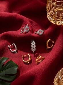 2 Stücke/Set Kupfer Mehrzweck Ohrring Zubehör, mit hochtransparenten weißen Zirkonia besetzt, mehrere Stile verfügbar: Blatt/Rund/Balken/U-Form, DIY Anhänger Ohrring Herstellungsmaterialien - Ohrringe - Übersicht 7