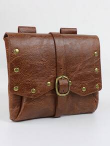 1 PC Vintage Viking PU Leather Waist Pack For Women - Medieval Steampunk Belt Bag With Metal Rivets & Buckle, Small Hip Pouch For Phone - ZSJ - View 6
