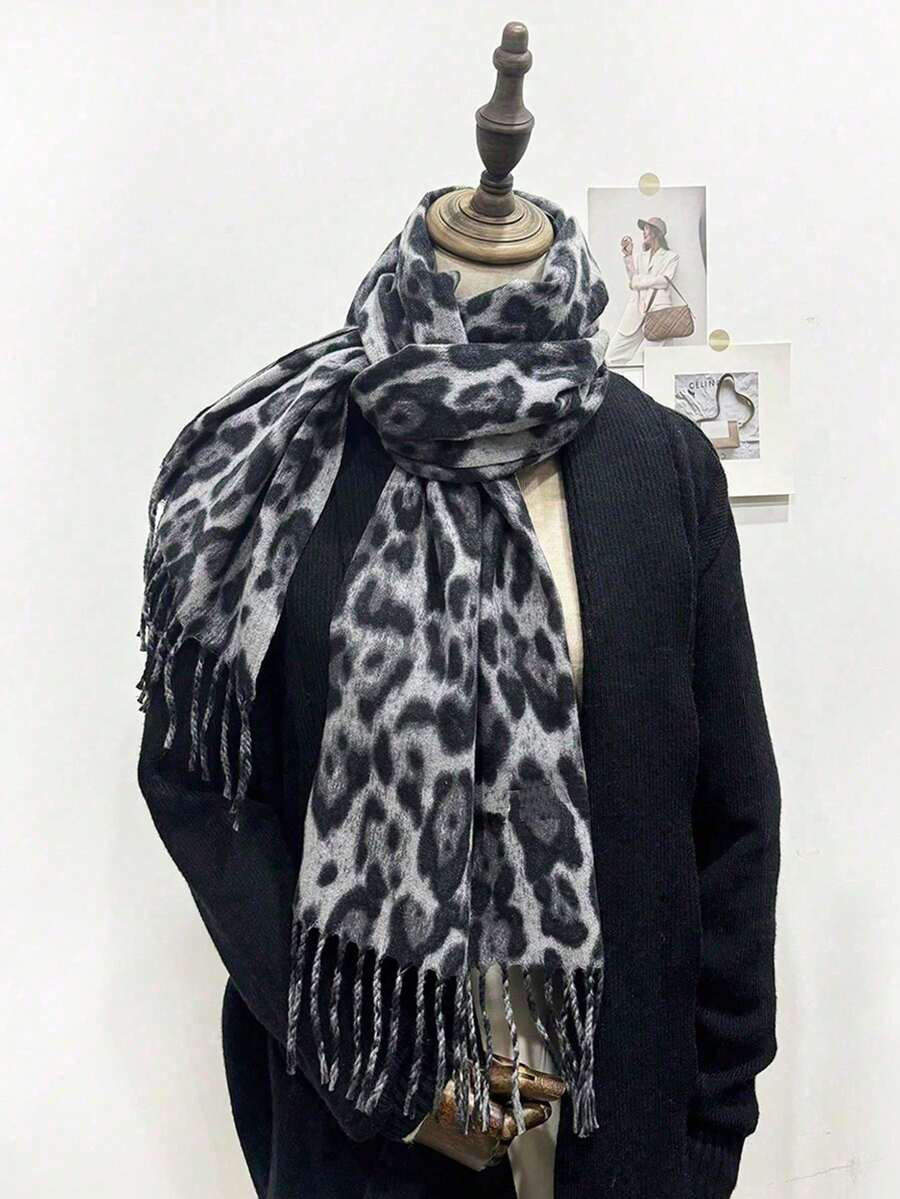 1pc Elegant & Warm Narrow Leopard Print Scarf/Shawl
