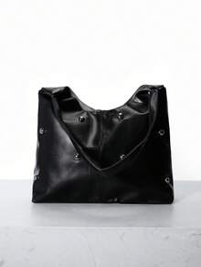 CHICVUE New Versatile Solid Color PU Shoulder Bag, Casual Minimalist Baguette Tote Bag - Black - View 1