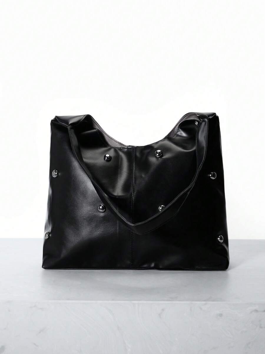 CHICVUE New Versatile Solid Color PU Shoulder Bag, Casual Minimalist Baguette Tote Bag - Black - View 1