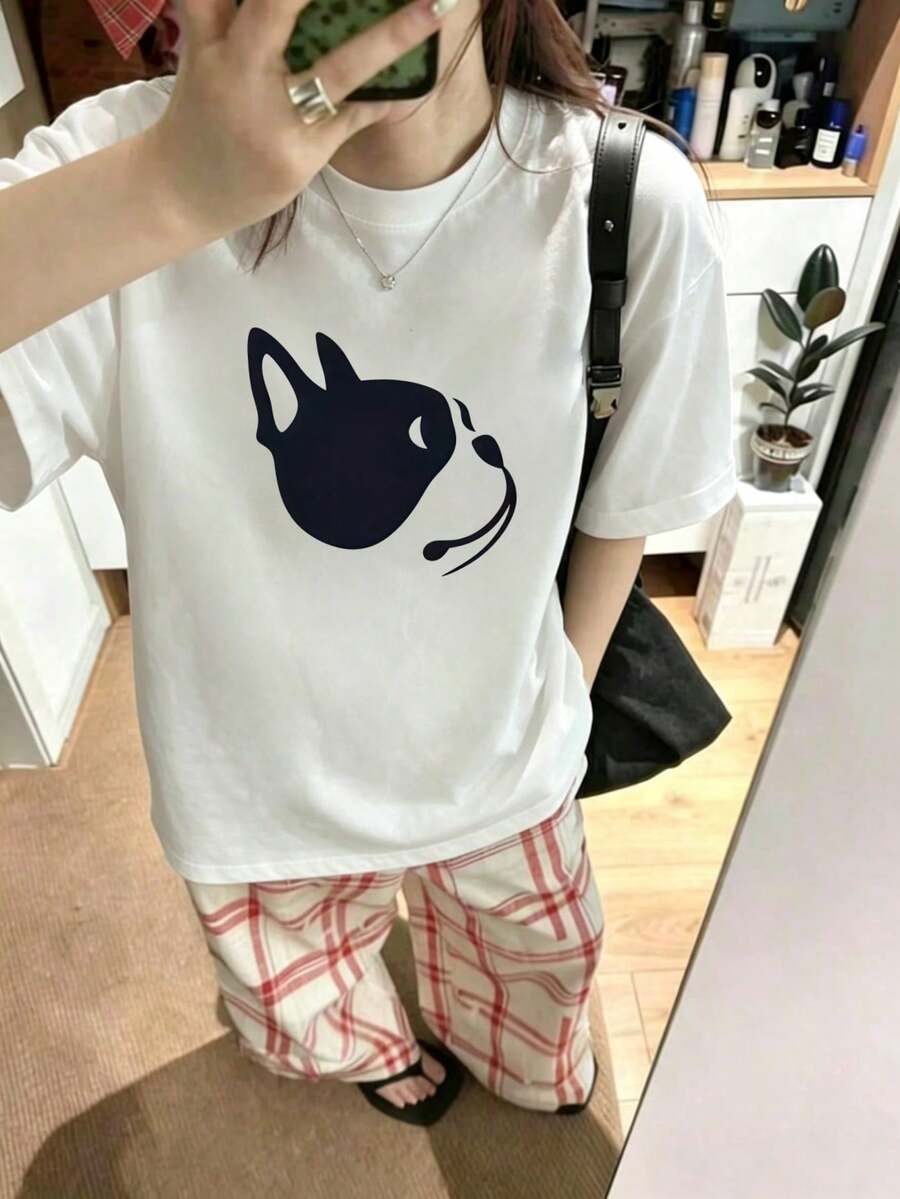 200g 100% Cotton T-Shirt, 2026 Summer Fashion Printed Short-Sleeve T-Shirt, Couple Style, Innerwear, Outerwear, Office Casual Round Neck Short-Sleeve Top - White [Women's Summer Clothing/Fun T-shirt] - View 1