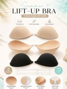 2 PIEZAS Sujetador Adhesivo Sin Tirantes con Efecto Push Up para Mujer con Tirantes Transparentes Desmontables, Sujetador Invisible sin Espalda para Vestidos de Verano - Multicolor - Ver 1