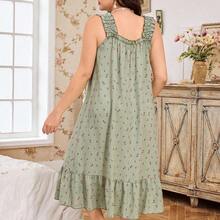 dahkjdgajy CottageSlumber Camisón maxi sin mangas con volantes y estampado floral pequeño para tallas grandes, vestido de casa con esplendor floral abundante en verde, vestido de estar por casa con estampado floral para mujeres - Azul - Ver 3