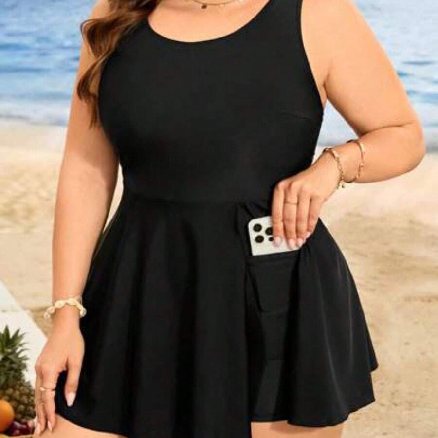 guangzhougaolangshangmao Swim Lushoire Vestido de baño de una pieza con estampado floral para mujer de talla grande, casual para la playa de verano - Negro01 - Ver 1