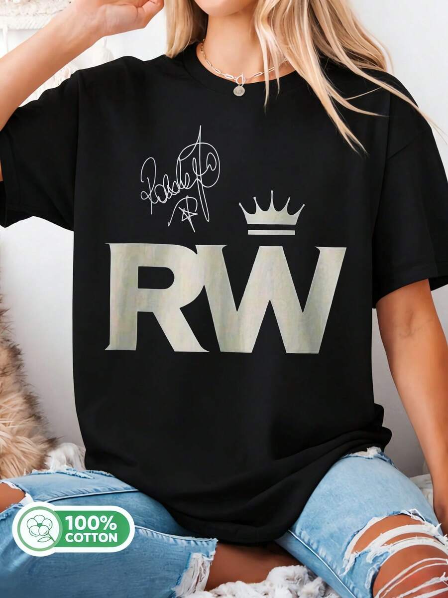 Crown Graphic Logo Cotton T-Shirt, Unisex Summer Music T-Shirt - Black - View 1
