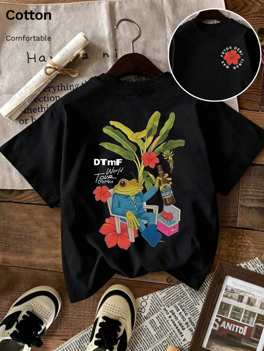 Women's 100% Cotton T-Shirt With Funny Puerto Rican Bunny "DtMF" Print, Loose Fit, Summer Clothing, Plus Size Summer Tops, K-Pop Warrior Series, Pure Cotton Tops, Women's Clothing, Women's Summer Clothing, Knitwear, Party Dresses, Women's Plus Size Clothing, Women's Plus Size Crew Neck Loose Tops, Best Friend Outfits, Vacation Wear, Casual Activewear, Dressy Tops, Women's Sportswear, Women's Tops, Women's Promotional Clothing, Unisex, Teen Clothing, Basic T-Shirt, Women's Summer Clothing, Soft And Comfortable, Summer, Winter, Spring, Festivals, Eid, King's Day, Mother's Day, Parties, Beaches, Weddings, Graduations, Gyms, Elegant, Casual, Vacation, Sporty, Luxury, Formal, Y2K, Graphic, Leopard Print Tee - Black - View 1