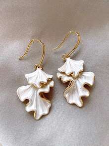 1 Pair Fashionable Exquisite Asymmetrical Leaf Shaped Unique Elegant Elegant Suitable For Daily Casual Gathering Dating Vacation Autumn/Winter Women's Earrings - Golden Yellow+White - View 7