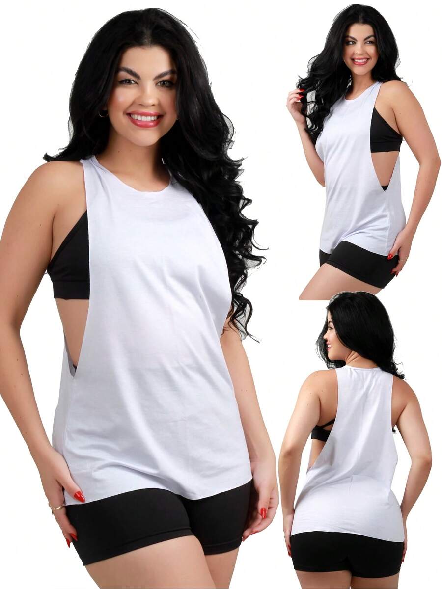 Work Fitness Women's Laser Cut Tank Top For Fitness And Gym - White - View 1
